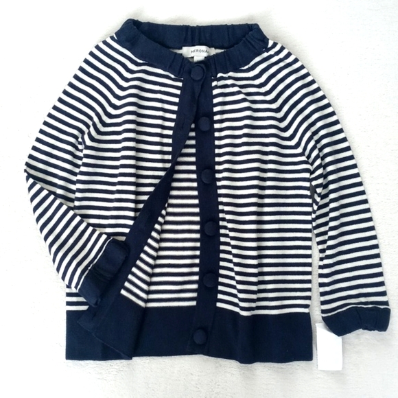 Merona Navy Blue White Stripe Rayon Blend 3/4 Sleeve Button Up Cardigan XS - Picture 12 of 16